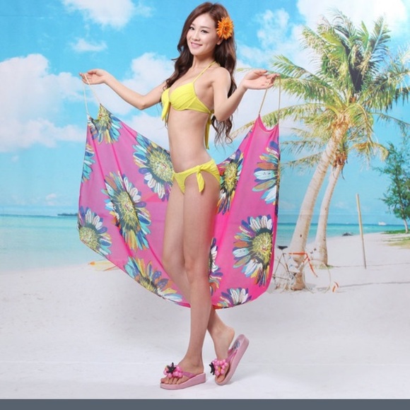 🎉 Pink Sheer Floral Cover Up Dress - Picture 7 of 8